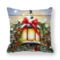 Detailed view of Christmas pillowcase with lantern, red bow, pine cones and snow - Warm Lantern and Red Berries Style (17)