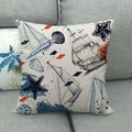 Housse de coussin en lin avec imprimé nautique de voilier et étoile de mer - Éléments Nautiques (19) / 45x45 cm