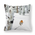 Detailed close-up of Christmas peach skin pillowcase with winter forest and robin bird print - Birch Forest and Robin Style (23)