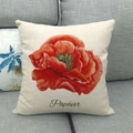 Detalle del estampado de amapola roja en una funda de cojín de lino beige suave - 45x45cm / Amapola Roja (4)
