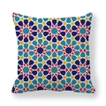 Detailed view of square peach skin pillowcase with geometric Islamic star pattern - Blue Yellow Red Multicolored Islamic Star (6)