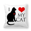 Housse de coussin en peau de pêche blanche avec silhouette de chat noir et motif chat - I My Cat Cœur(T076-9)