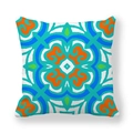 Close-up of geometric mandala pattern on peach skin pillowcase with weaving texture - Cyan Contrast Geometric Mandala (8)