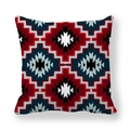 Close-up of geometric ethnic pattern on peach skin fabric square pillow cover - Red and Blue Ethnic Southwestern Style (9)