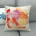 Square linen blend cushion cover with vibrant watercolor pattern on a grey sofa - Watercolor Background Artistic Style / 45x45cm