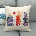 Abstract watercolor linen pillowcase featuring vibrant colors on a gray sofa background - Full Color Art Splatter Style / 45x45cm