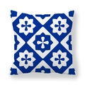 Detailed view of square pillowcase with blue and white geometric tile pattern - Dark Blue and White Tile Style Geometric (12)