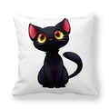 Détail d'une taie d'oreiller carrée avec chat noir mignon aux grands yeux jaunes - Aquarelle Chat Noir Doux(T076-14)