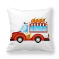 Federa in velluto pelle di pesca bianca con motivo a fumetti camion di pollo fritto - 45x45cm / Camion del Pollo Fritto (9)