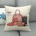 Funda de cojín de lino cuadrada con ilustración elegante de accesorios para mujeres - Estilo Ilustración de Moda (15)