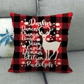 Housse de coussin de Noël écossaise rouge et noire avec silhouette de renne blanc - 45x45cm / Style Noms sur Fond Carreaux Rouge Noir et Silhouette de Cerf