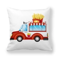 Federa quadrata bianca in pelle di pesca con stampa di camioncino di patatine fritte - 45x45cm / Camion delle Patatine Fritte (10)