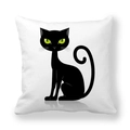 Fodera per cuscino con gatto nero e occhi verdi su tessuto bianco in pelle di pesco - Gatto Nero Occhi Verdi(T076-1)