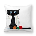 Federa in pelle di pesco con simpatico gatto nero dei cartoni e gomitoli colorati - Gatto Nero Gomitolo di Lana(T076-2)