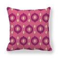 Close-up of pink ikat pattern pillow case with purple circles and green leaves - Pink Purple Ikat (8)