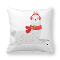 Square white peach skin pillowcase with cute cartoon llama wearing red winter scarf - 18x18 Inch / Christmas Red Scarf Alpaca (13)