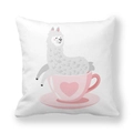 Cartoon alpaca in a pink teacup printed on a white square velvet throw pillow cover - 18x18 Inch / Alpaca In Teacup (14)