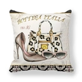 Italian high heels and handbag print peach skin pillowcase with scroll borders - 45cmx45cm / Italian Style Illustration (1)