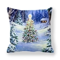 Quadratischer Weihnachtskissenbezug mit festlichem Baum und verschneiter Hütte - Schneehütte und Deko-Baum Stil (3)