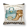 Fashion illustration pillow case featuring vintage handbag and high heel ankle boot - 45cmx45cm / Vintage Blue Handbag (4)