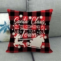 Housse de coussin de Noël à carreaux rouges et noirs avec imprimé Père Noël - 45x45cm / Style Santa Claus is Coming Fond Carreaux Rouge Noir