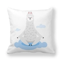 Cartoon alpaca meditation print on white thick peach skin square pillowcase cover - 18x18 Inch / Sitting Cloud Alpaca (15)