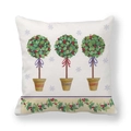 Christmas peach skin pillowcase with three holly plants and red berries on ivory white - Potted Holly and Snowflakes Style (20)