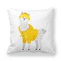 Cartoon alpaca throw pillow cover in white fabric with yellow raincoat design - 18x18 Inch / Raincoat Yellow Alpaca (16)