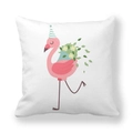 Square throw pillow featuring a cute cartoon flamingo design on white peach skin fabric - 45x45cm / Flamingo 14 Carrying Flower Basket (14)