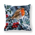 Soft peach skin Christmas pillowcase featuring a red robin bird and snowy winter berry print - Winter Robin and Red Berries Style (5)