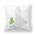Soft peach skin pillowcase with cute white cartoon alpaca and green cactus print - 18x18 Inch / Nordic Cactus Alpaca (17)