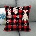 Federa natalizia a quadri rossi e neri con stampa Merry Christmas in colore bianco - Stile Campanelle e Cuori di Natale (10) / 45x45cm