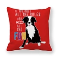 Dettaglio della fodera per cuscino rossa con illustrazione di Border Collie e citazione - Ubbidire alle Regole Toglie il Divertimento (Stile 9) / 45x45cm