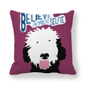 Dettaglio federa con cane che mostra la trama e la stampa Believe in Your Selfie - Credi nel Tuo Selfie (Stile 13) / 45x45cm