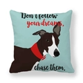 Dettaglio del motivo levriero su federa blu chiaro con citazione motivazionale - Insegui i Tuoi Sogni (Stile 16) / 45x45cm