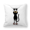 Taie d'oreiller carrée blanche avec un motif de dessin animé de chat noir suspendu - Chat Noir Grimpant(T076-6)