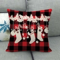 Fodera per cuscino natalizia in lino a quadri rossi e neri con silhouette festive bianche - Stile Calza di Natale e Bastoncino di Zucchero (11) / 45x45cm