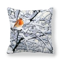 Christmas robin bird on snowy branch print square peach skin decorative pillow case - Robin on Snowy Branch Style (7)