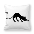 Housse de coussin en peau de pêche avec silhouette de chat noir sur fond blanc - Silhouette de Chat s'Étire(T076-7)