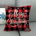 Federa natalizia a quadretti rossi e neri con scritta bianca Merry Christmas sul divano - Stile Fiocco di Neve e Scritte (12) / 45x45cm