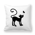 Housse de coussin carrée avec silhouette de chat noir et papillon sur fond blanc - Silhouette Chat et Papillon(T076-8)