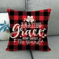 Detail of red and black buffalo plaid pillow cover with Amazing Grace printed text - Red Black Plaid - Bell Amazing Grace (Style 6)
