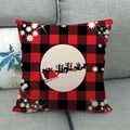 Detailed texture of red and black buffalo plaid Christmas pillow cover on a sofa - Red Black Plaid - Plaid Deer Christmas (Style 24)