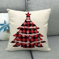 Fodera per cuscino natalizia in lino con albero a quadri rossi e neri su divano - Stile Albero di Natale a Quadri e Fiocco (15) / 45x45cm