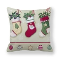 Christmas peach skin pillowcase featuring festive stockings and holly leaf prints - Hanging Christmas Stockings Illustration Style (7)