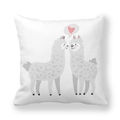 Square peach skin pillowcase featuring two cute cartoon alpacas and a pink heart icon - 18x18 Inch / Kissing Alpacas Love (20)