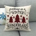 British plaid linen Christmas pillowcase with winter wonderland tree pattern on gray sofa - Beige - Plaid Trees Winter Wonderland (Style 18)