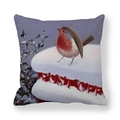 Housse de coussin de Noël en peau de pêche avec peinture à l'huile de rouge-gorge - Design Rouge-Gorge Post