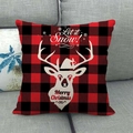 Housse de coussin de Noël à carreaux rouges et noirs avec renne et inscription Let it Snow - 45x45cm / Style Tête de Cerf Let it Snow