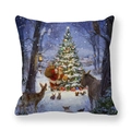 Detailierter Weihnachts-Kissenbezug mit Nikolaus, Waldtieren und Ölgemälde-Struktur - Waldtiere mit Weihnachtsmann (18)